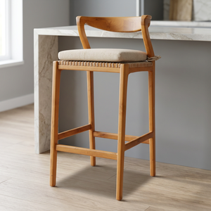 Chaise de bar Home Basket Cleopatra en bois de teck et corde avec tissu en velours - Product Image 2