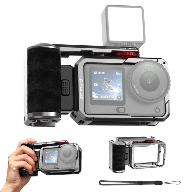 PULUZ Metal Cage Frame for DJI Osmo Action 6 Aluminum Alloy Protective Case with Cold Shoe Expansion for Vlogging
