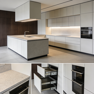 Meubles <span class=keywords><strong>de</strong></span> cuisine minimalistes sans poignées <span class=keywords><strong>avec</strong></span> finition ultra brillante, évier et <span class=keywords><strong>plaque</strong></span> <span class=keywords><strong>de</strong></span> <span class=keywords><strong>cuisson</strong></span> intégrés - Product Image 2