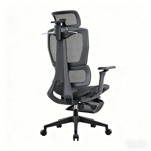 Silla de Oficina Ergonómica Negra de Malla con Respaldo Alto y Reposapiés, Reposabrazos Ajustables, Base Giratoria de <span class=keywords><strong>Aluminio</strong></span>, Silla de Escritorio para Jefes - Product Image 4