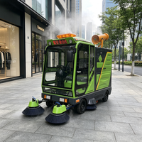 Balayeuse autoportée 240L avec bac à poussière suspendu, machine de nettoyage de rue à 4 roues avec système de lavage haute pression