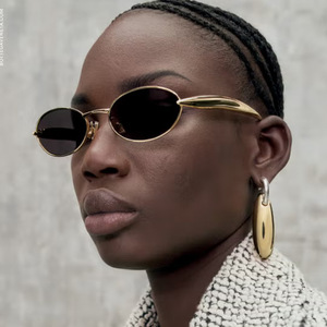 À la mode rétro ovale lunettes de <span class=keywords><strong>soleil</strong></span> pour femmes hommes Logo personnalisé Vintage métal clair blanc écaille de tortue vert en gros mode <span class=keywords><strong>soleil</strong></span> - Product Image 2