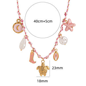 Boho liontin bunga hati mutiara bintang laut emas pantai musim panas liontin Enamel warna-warni jimat kalung DIY membuat perhiasan untuk wanita - Product Image 6