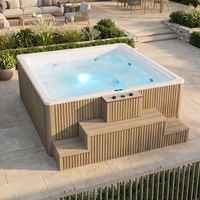 WS-SP3200 Spa extérieur moderne de luxe en acrylique brun de haute qualité, bain à remous carré avec escalier
