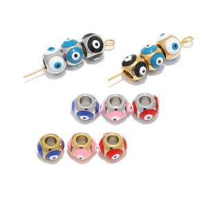8mm Evil Eye <b>Beads</b> | 18K PVD Gold Plated Stainless Steel Enamel Nazar Spacer Charms for DIY <b>Bracelet</b> Necklace Jewelry <b>Making</b> - Product Image 1
