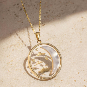 Disesuaikan 316 baja tahan karat perhiasan indah bunga zirkon bulat putri duyung awan bulan liontin akrilik kalung untuk wanita - Product Image 2