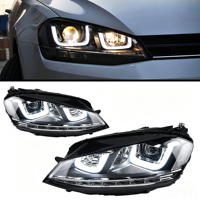 Feux de jour à LED double lentille en U avec clignotants séquentiels pour mise à niveau de l'ensemble de phares Volkswagen Golf 7 2013-2017