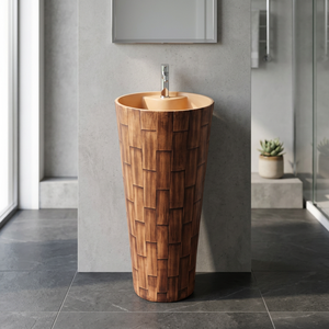 Wooden Coffee Brown Vitrosa Ceramic One Piece Designer Pedestal Wash Basin Freestanding Art Sink - Product Image 1