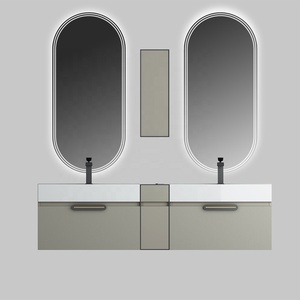 Meuble-lavabo moderne de 60 pouces avec double vasque et miroir avec rangement pour salle de bain d'hôtel - Product Image 1