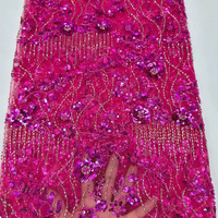 Tissu en dentelle brodée de perles de rocaille tricotées à la française, 100 % polyester, avec perles et sequins africains lourds, pour robe de mariée et de soirée