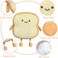 Oreiller de pain grillé personnalisé drôle de dessin animé de nourriture mignon oreiller de canapé en peluche avec remplissage en coton PP et emballage de sac OPP