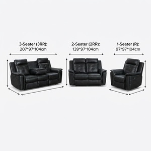 Leather Set 3+2+1 Seater Manual Adjustment Recliner <b>Sofa</b> with Drop-Down <b>Table</b> for Living Room - Product Image 3