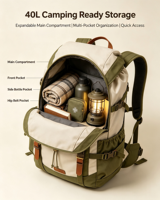 Sac à dos de camping vintage 50L en gros, étanche, pour randonnée et voyage, avec fixation externe pour sac de couchage et couverture, ajustement réglable