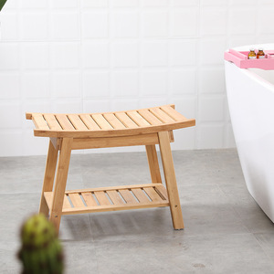เก้าอี้ห้องน้ำไม้ไผ่ 61x31x44 ซม. ที่นั่งกันลื่นพร้อมที่เก็บของสำหรับอาบน้ำและใส่รองเท้า - Product Image 4