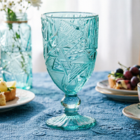 Gobelets à vin en verre turquoise faits à la main de luxe, design géométrique en relief, sans plomb, capacité de 320 ml, lavables au lave-vaisselle, écologiques