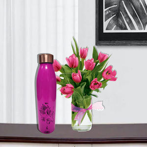 Bouteille d'eau en cuivre pur rose foncé Protection anti-fuite avancée Flux de consommation directe et bienfaits du yoga ayurvédique pour la santé - Product Image 2