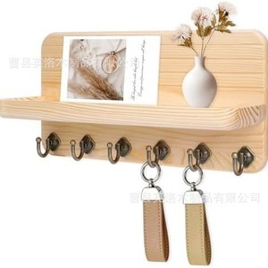 Wooden Wall Mounted Key Holder With <b>Hooks</b> And <b>Shelf</b> For Entryway Storage - Product Image 5