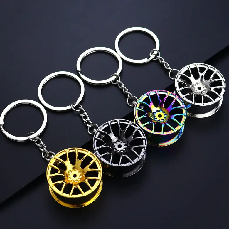 Porte-clés de moyeu de roues de voiture, pendentif en alliage, cadeau artisanal, logo imprimable, porte-clés de moyeu de roue en alliage pour la promotion