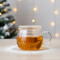 Mug à infuseur à thé en verre borosilicate classique avec couvercle, tasse à thé résistante à la chaleur, thé en fleurs, thé en feuilles, design inspiré de la nature