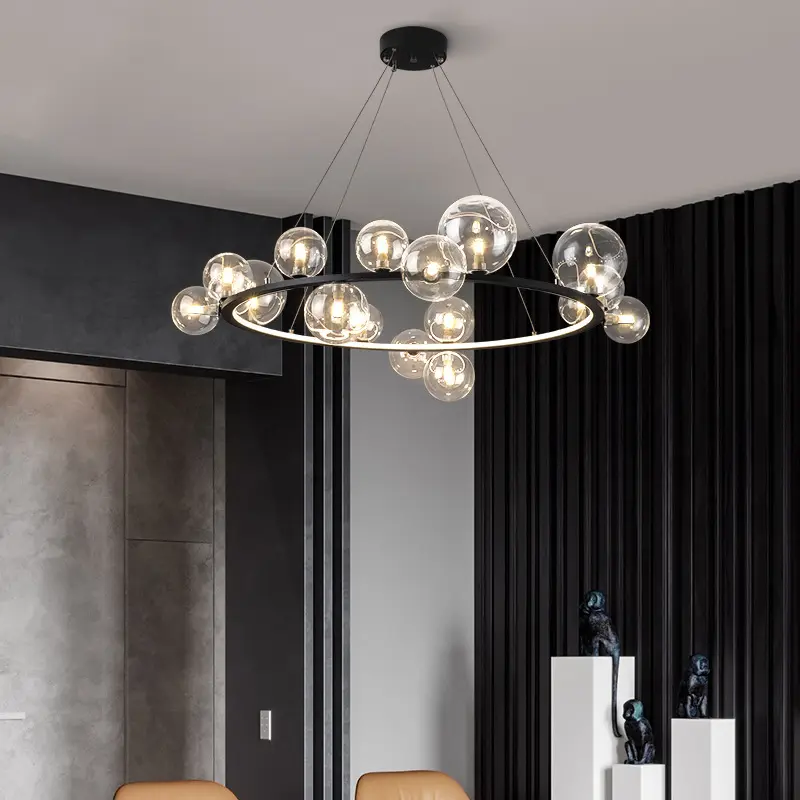 Plafonnier LED composé de bulles en verre transparent, luminaire décoratif d'intérieur, idéal pour un salon ou une chambre à coucher