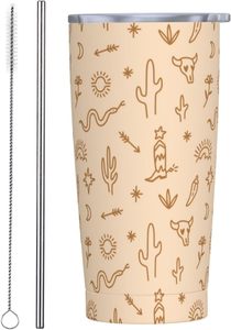 Vasos Térmicos de Acero Inoxidable de 20oz con Tapa y Popote, Taza de Viaje Beige para Café, Té, Vino, Botella de Agua, Regalo - Product Image 2
