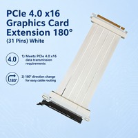 Connecteur vertical PCIe 4.0 X16 à 31 cœurs en fil argenté plaqué, 64 Go/s, 180 tours, blindage EMI, ruban flexible blanc pour configuration gaming