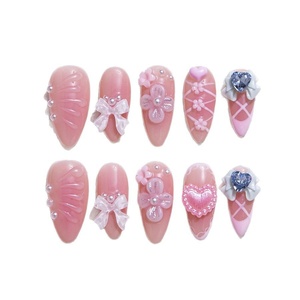Betifnail, venta al por mayor, 10 Uds., diseño <span class=keywords><strong>de</strong></span> flor rosa <span class=keywords><strong>de</strong></span> <span class=keywords><strong>verano</strong></span>, <span class=keywords><strong>uñas</strong></span> postizas francesas largas, <span class=keywords><strong>Gel</strong></span> suave cuadrado a presión para dedos, Etiqueta Privada - Product Image 5