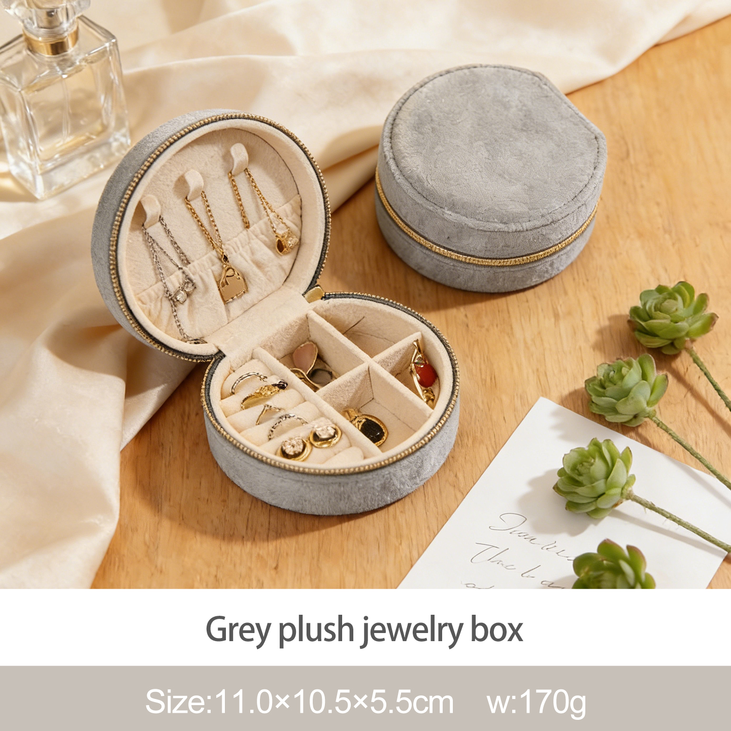 Boîte à bijoux en peluche grise
