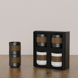Tangdhpo — ensemble de 4 tasses à café Style japonais, <span class=keywords><strong>tasse</strong></span> à thé et à café Portable <span class=keywords><strong>en</strong></span> céramique noire mate, avec manches <span class=keywords><strong>en</strong></span> <span class=keywords><strong>bois</strong></span>, <span class=keywords><strong>en</strong></span> porcelaine - Product Image 4