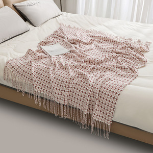 Couverture tricotée confortable pour décor à la maison avec gland couleur unie douce et confortable pour canapé - Product Image 2