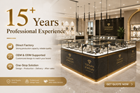 Comptoir de présentation de bijoux de luxe moderne en marbre noir avec éclairage LED, vitrine en verre personnalisable pour magasin de détail