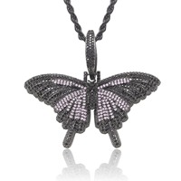 Collier pendentif mini papillon glacé, micro-pavé CZ coloré, bijoux hip-hop en gros