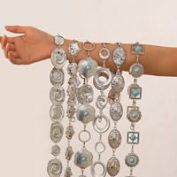 Chaîne de taille transfrontalière vintage de style ethnique en alliage de zinc pour femmes, à porter avec des jupes ; Ceinture turquoise longueur nombril avec fermoir mousqueton