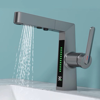 Robinet de lavabo de salle de bain à affichage de température intelligent, nouveau robinet numérique LCD à montage monotrou, finition brossée pour lavabo de chambre à coucher