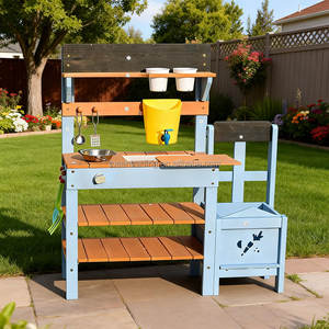 Cuisine extérieure en bois unisexe avec étagère de rangement pour enfants, dotée d'un robinet fonctionnel, cadeau pour tout-petit - Product Image 4