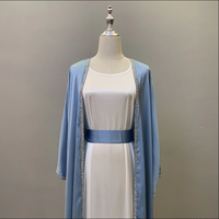 2024 modèles Eid dubaï islamique élégant modeste Abaya femmes robe musulmane intérieur Slip robe Abaya ensemble diamant Satin soie ouvert Abaya