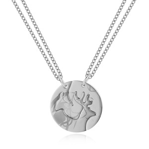 Collar minimalista con colgante de asta de ciervo, colgante redondo de acero dorado de 30 mm, para parejas, uso diario, regalo - Product Image 5