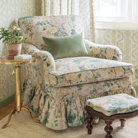 Fauteuil vintage français à motifs floraux, en bois massif, avec tissu rétro, pour salon, chambre ou décoration de villa