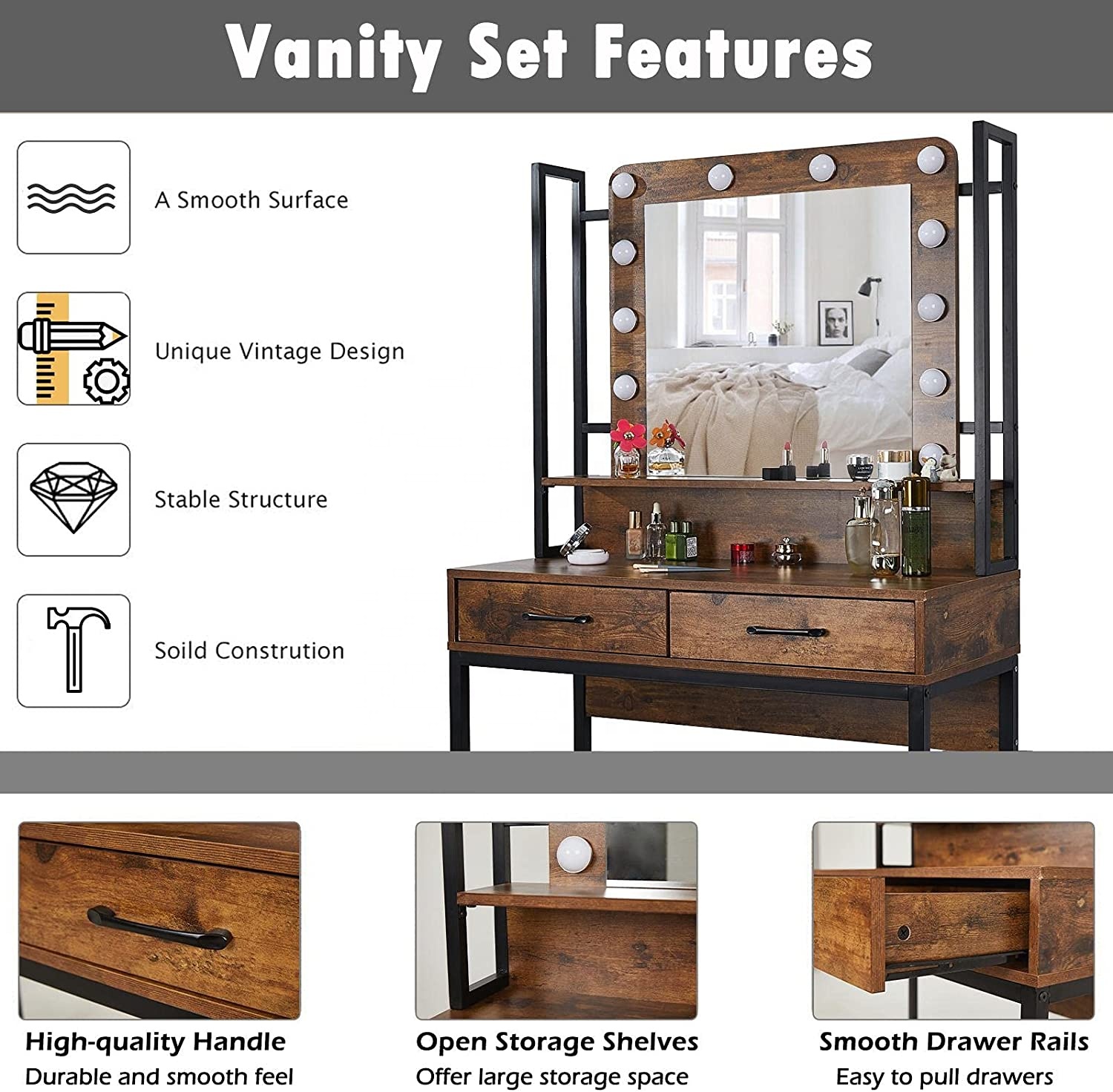 Vintage Antique Dressing Table With Mirrors - Rustic Makeup Vanity Table  for Home, Bedroom & Living Room | Wholesale Available