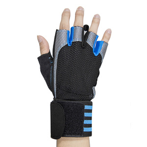 Fitness Half-Finger Cycling <b>Gloves</b> Breathable Non-Slip Extended Wristband Unisex Adult Gym Fitness Blue Silver - Product Image 5