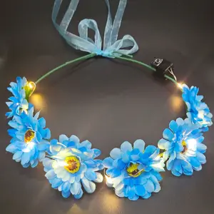 Diadema de flores, corona luminosa, banda para el pelo LED para fiesta