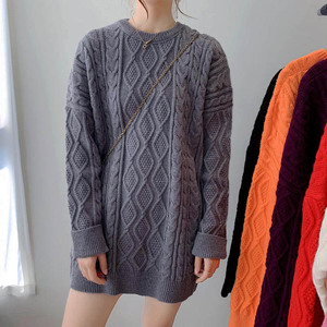 Pull-over à câble manches longues pour <span class=keywords><strong>femme</strong></span>, tricot ample, Long pull, mode automne hiver - Product Image 6