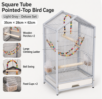 VaryWell Grande cage à oiseaux en acier inoxydable noir à double étage avec roulettes pour perroquets, canaris, perruches et autres grands oiseaux