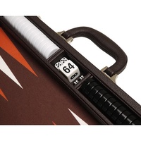Grand jeu de société classique Plateau de backgammon brun foncé Points blancs et oranges Ensemble de backgammon en cuir de qualité supérieure de 18 pouces