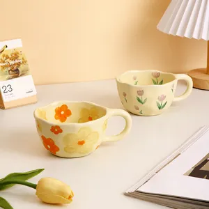 Nordic customization ins mug Coffee mug Yellow flower Coffee ceramic porcelain cup mug set