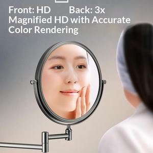 <span class=keywords><strong>Miroir</strong></span> de maquillage mural rétractable en métal pour salle de bain, sans perçage, avec lampe, <span class=keywords><strong>miroir</strong></span> grossissant pliable pour hôtel, fixation par ventouse - Product Image 3