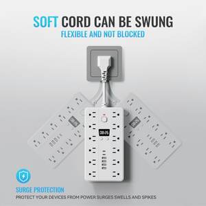 מפצל חשמל נייד רב תכליתי 31 ב-1 עם יציאות USB, חומר עמיד בפני אש, הגנה מפני עומס יתר ושעון - Product Image 5