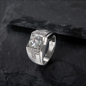 S925 Sterling <b>Silver</b> Bold Wide Band Main Stone Moissanite <b>Men</b> <b>Ring</b> Business Luxury Engagement Gift Trending Male Finger <b>Ring</b> - Product Image 6