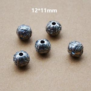 Antique Silver Beads Round <b>Spacer</b> Beads With Floral Design For Bracelet Making 37% Silver Plated Jewelry Findings - Product Image 5