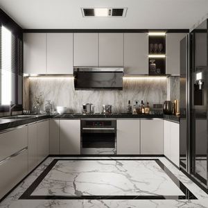 Armoires de cuisine modulaires en forme de L SANTOPOVA avec finition en bois grainé et laque mate |   Conception personnalisée avec appareils électroménagers intégrés - Product Image 5